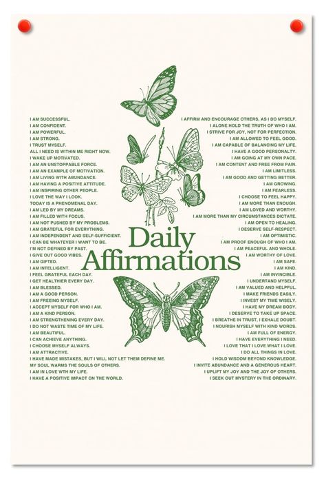 PRICES MAY VARY. Trendy Daily Affirmation Wall Art Aesthetic - Our Green Funky Canvas Poster Are Ideal For Decorations Of Living Room, Bedroom, Bathroom, College Dorm, Spiritual Meditation Or Mindfulness Theme Decor, Self Affirmation Or Gratitude Wall Decor. The Pictures Prints Are Well Designed About Self Affirmations Inspiring Quotes & Green Butterfly & Leaves Pattern in Retro Vintage Styles. Vintage Retro Self Affirmation Style - In Our Packages, Unframed Large Canvas Prints Are Well Packed I Sage Green Butterfly, Canvas Art Aesthetic, Affirmation Wall Decor, Butterfly Y2k, Y2k Indie, Earthy Bedroom, Affirmation Wall, Bedroom Large, Large Posters
