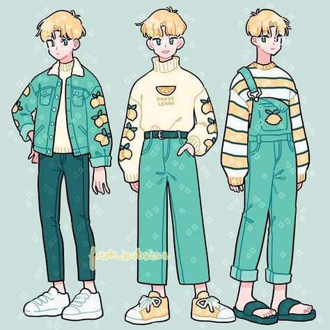 Cute Style Outfits, Chibi Outfits, Outfits Illustration, Fresh Bobatae, Outfit Illustration, Lemon Boy, Lakaran Fesyen, Arte Doodle