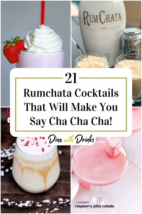 Collage of 4 rumchata cocktails. Rum Chata Mixed Drinks, Rumchata Pina Colada, Cocktails With Rum Chata, Mixed Drinks With Rum Chata, Christmas Cocktails With Rumchata, Rum Chata Drinks Easy, Rumchata Pineapple Drink, Drinks With Rum Chata Recipes, Rum Chata Cocktails