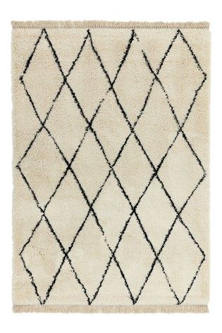 nordic style rug from next home Cream And Black Rug, White Faux Fur Rug, Rug Machine, Diamond Rug, Faux Fur Area Rug, Berber Design, Faux Sheepskin Rug, Basement Carpet, Synthetic Fibres