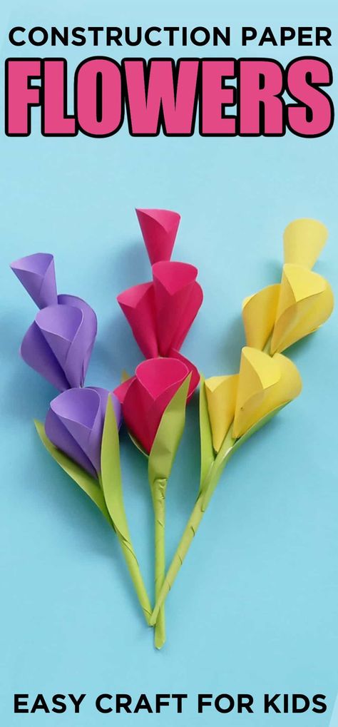 Construction Paper Bouquet, Diy Flowers Paper Step By Step, Construction Paper Flowers Easy, Easy Paper Flowers Simple, Construction Paper Flowers, Paper Flowers For Kids, Paper Flowers Diy Easy, April Crafts, Construction Paper Crafts