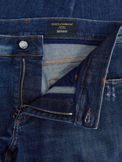 Dolce & Gabbana's blue-wash jeans are made in Italy and cut to a narrow skinny fit from faded and distressed denim. 98% cotton 2% elastane Clothing Styles, Dolce Gabbana Men, Dolce And Gabbana Blue, Dolce And Gabbana Man, Washed Jeans, Wash Jeans, Mens Clothing, Mens Clothing Styles, Distressed Denim