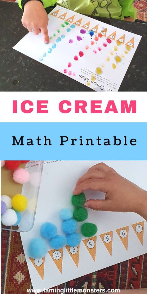 Ice Cream Counting Activity, Math Ice Cream Activities, Kindergarten Lemonade Activities, Food Math Preschool, Summertime Theme Preschool, Summer Number Activities Preschool, Summer Food Preschool Craft, Math Stem Activities Preschool, Summer Lessons For Kids