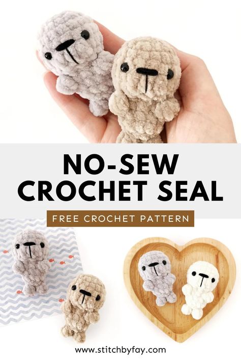 No-Sew Crochet Seal Pattern (Free!) Amigurumi Patterns, Crochet Seal Pattern, Amigurumi Seal, Crochet Seal, Cake Pucks, Seal Pattern, Small Amigurumi, Easy Crochet Animals, Quick Crochet Patterns