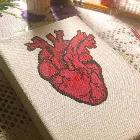 Ripped Heart Painting, Paintings For Doctors, Realistic Heart Painting On Canvas, Human Heart Painting Aesthetic, Aesthetic Painting Heart, Heart Painting Easy, Simple Heart Painting, Real Heart Painting, Easy Heart Painting