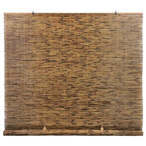 Radiance Cocoa Cord-Free Interior/Exterior Peeled and Polished Reed Manual Roll-Up Shade 72 in. W x 72 in. L - 3370772E - The Home Depot Textured Window Treatments, Light Filtering Shades, Patio Privacy Screen, Patio Privacy, Horizontal Blinds, Bamboo Curtains, Bamboo Blinds, Bamboo Shades, Big House