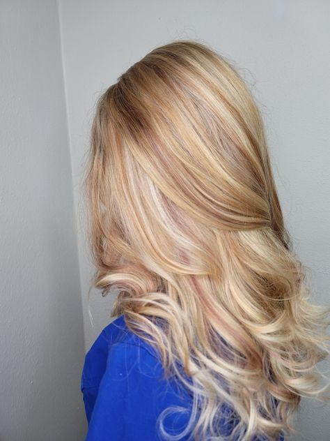 Balayage, Blonde Hair With Copper Lowlights, Strawberry Blonde Hair With Highlights, Dirty Blonde Hair With Highlights, Hair With Highlights And Lowlights, Blond Hair With Lowlights, Copper Blonde Hair, Light Strawberry Blonde, Boho Wedding Accessories