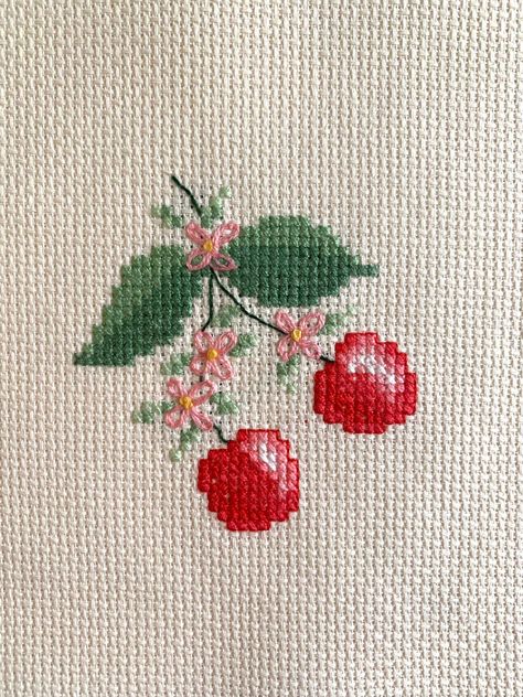 Mini Cross Stitch Cherry Floral Completed Finished for Crafts DIY Cafe Small Supplies Summer Tray Decor Window Card Gift Cross Stitch Beading, Cross Stitch Little Flowers, Cross Stitch Patterns Cats, Stitching Art Embroidery, Coquette Cross Stitch, Tiny Cross Stitch Patterns Minis Free, Cross Stitch Flowers Simple, Simple Flower Cross Stitch, Small Flower Cross Stitch