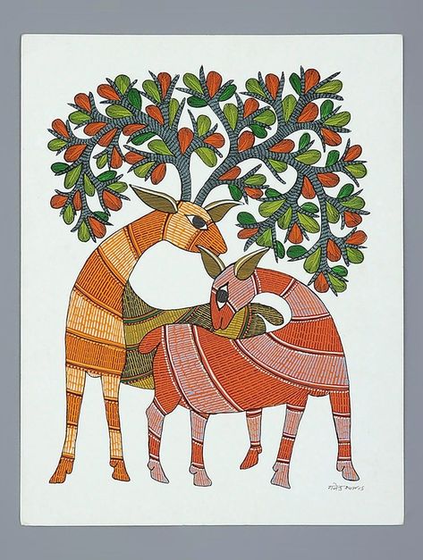 Buy Multi Color Paper Deer Gond Art Painting 14in x 11in Online at Jaypore.com Rhythm Art, Gond Art, Gond Painting, Kids Canvas Art, Kalamkari Painting, Indian Painting, Madhubani Art, Origami Animals, Indian Folk Art