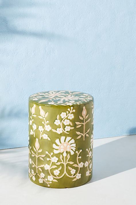 Mabel Ceramic Stool by Anthropologie in Green Size: All, Benches + Ottomans Unique End Tables, Style Marocain, Ceramic Stool, Anthropologie Uk, Outdoor Stools, Outdoor Side Table, Lounge Chair Outdoor, Garden Chairs, Garden Accessories