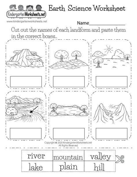 Free Printable Earth Science Worksheet - Landforms Montessori, Kindergarten Language Worksheets, Spelling Worksheets Kindergarten, Kindergarten Grammar Worksheets, Weather Book, Writing Worksheets Kindergarten, Free Science Worksheets, Kindergarten Subtraction Worksheets, Geography Worksheets