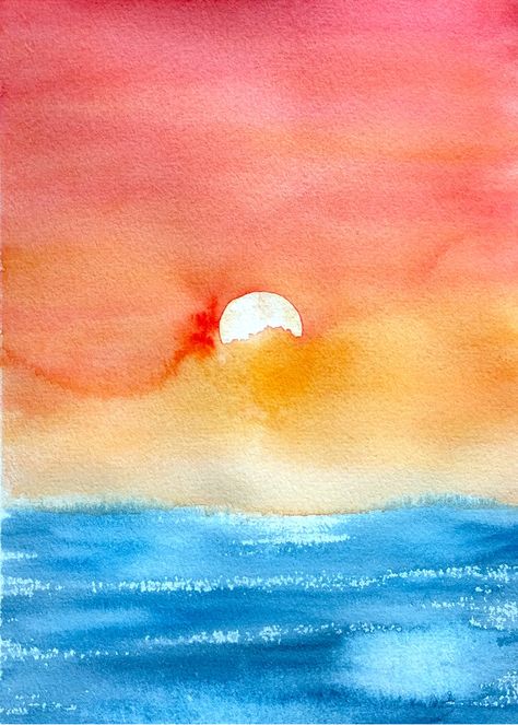 Watercolor Sunrise, Watercolor Pencil Art, Learn Watercolor Painting, Watercolor Art Landscape, Hawaiian Art, Watercolor Paintings For Beginners, Orange Sunset, Diy Watercolor Painting, Watercolor Sunset