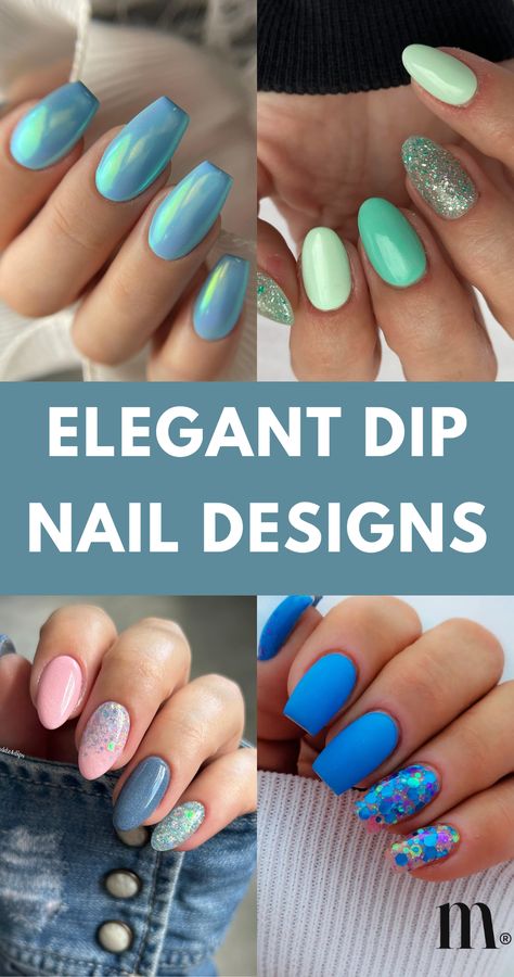 Dive into the world of elegant dip powder nails! Whether you prefer short or long nails, discover trending colors and designs that suit every season. From pink dip powder nails to vibrant summer nails, find your perfect dip powder manicure idea here. Save this pin for later inspiration! Mermaid Nail Colors, Almond Powder Nails, Nail Ideas Dip Powder Summer, Blue Dipped Nails Ideas, Short Nail Designs Dip Powder, Dip Nail Ideas Almond, Powder Dip Nail Ideas, Powder Nail Designs, Dip Powder Nail Designs