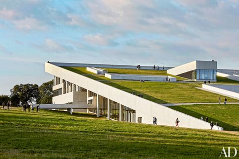 The Moesgaard Museum in Aarhus, Denmark looks as if it is rising out of the ground. See more breathtaking and innovative buildings that are redefining architecture. Renzo Piano, Museum Architecture, Aarhus, Henning Larsen, Roof Architecture, Green Architecture, Salou, Earthship, Roof Design