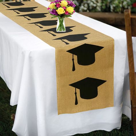 PRICES MAY VARY. Burlap 🎓 🎓 RUSTIC GRADUATION TABLE RUNNER: features cute grad cap pattern, perfect for your graduation theme event table decorations, just try creating a unique tabletop with decors and flower, you will get tons of compliments. 🎓 🎓 FOR MANY OCCASIONS: this cute table runner is perfect table decorations for graduation party, class reunion, school picnic...set a graduation table just in seconds. 🎓 🎓 GREAT SIZE: 13x72 inches, perfect for 4-6 people tables, also suitable for g Adventure Party Theme, Grad Party Centerpieces, Graduation Table, Graduation Table Decorations, Graduation Party Table, Vintage Graduation, Book Centerpieces, Backyard Graduation Party, Outdoor Graduation Parties