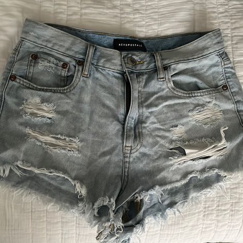 Aeropostale Jean Shorts Color: Light Blue Size: 4 Brand New Ripped Shorts Outfit, Grey Jean Shorts, Shorts Ripped, Aesthetic Shorts, Ripped Jean Shorts, Aeropostale Jeans, Ripped Shorts, Color Light Blue, Sister Birthday