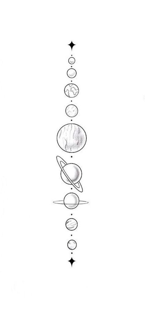 Planet Tattoos Drawing, Spine Tattoos Solar System, Spine Planet Tattoo, Solar System Hand Tattoo, Planets Tattoo Spine, Space Line Art Tattoo, Spine Solar System Tattoo, Solar System Small Tattoo, Space Tatoos Small