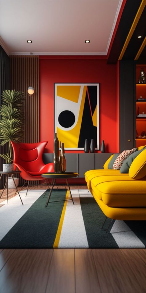 Art Deco Living Room Interior Design, Bauhaus Interior Design, Designing A Living Room, Salon Art Deco, Modern Living Room Interior Design, Bauhaus Interior, Vibrant Living Room, Art Deco Living Room, Elegant Living Room Decor