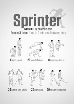 Improve your running speed with the Sprinter Workout. The routine can be done indoors as well as outdoors (High Skips & Straight-Leg Bounds). Sprinting is broken down into three stages: explosion, acceleration, deceleration. In terms of the 100m... Sprinter Workout, Planning Sport, Track Workout Training, Rugby Workout, Sprint Workout, Softball Workouts, Entrainement Football, Speed Workout, Trening Sztuk Walki