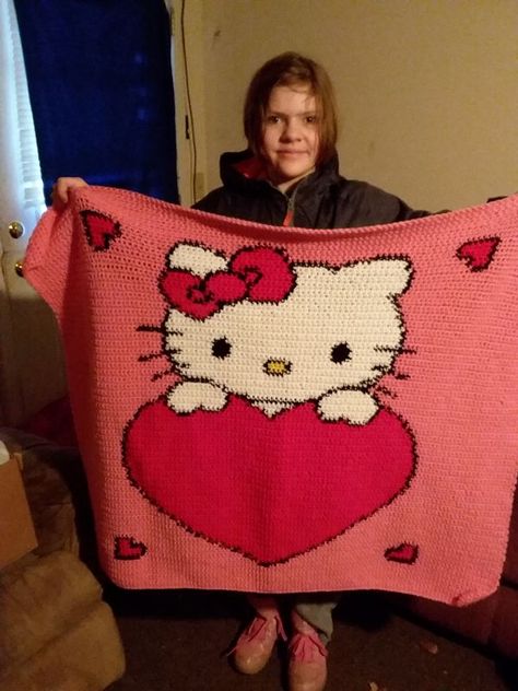 Hello Kitty Blanket Crochet Hello Kitty Scarf, Hello Kitty C2c Crochet Pattern, Cute Crochet Hello Kitty, Knitted Hello Kitty, Crochet Hello Kitty Sweater, Knitting Hello Kitty, Hello Kitty Blanket Crochet, Hello Kitty Blanket Crochet Pattern, Crochet Hello Kitty Stuff