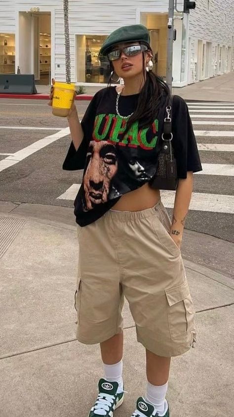 Tom Boy Femme Core: Staple Pieces You Need to Achieve the Perfect Look with Ever Lasting 🫐 | Room Decor Tips | Ever Lasting Blog Summer Jorts, Cargo Shorts Outfits Women, Jorts Outfits, Adidas Campus 00, Tupac Tee, Ig Outfits, Campus 00, Tomboy Outfit, Style Tomboy