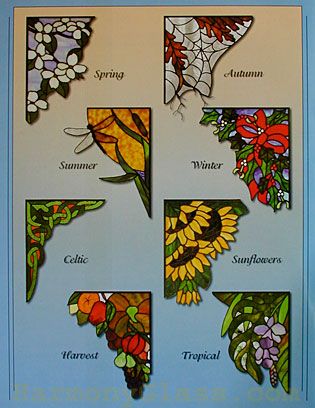 stained glass corner panels | Stained Glass Supplies - books - Corner Accents Stained Glass Art Window Corner, Stained Glass Windows Patterns, Stained Glass Corner, Tiffany Vitray, Mirror Decorating Ideas, زجاج ملون, Window Stained, Stained Glass Supplies, Stained Glass Patterns Free