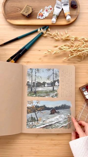 Stillman & Birn on Instagram: "🏞️ @jowishka.art painted stunning landscape studies on beige toned paper, radiating warmth and softness. Something to brighten up your feed! 📔 Stillman & Birn Nova Sketchbook FR- @jowishka.art a peint de superbes études de paysage sur papier beige, rayonnant de chaleur et de douceur. De quoi égayer votre fil d’actualité ! Have you ever tried painting on toned paper?" Ink Drawings, Art On Toned Paper, Jowishka Art, Toned Sketchbook, Toned Paper Drawing, Landscape Studies, Toned Paper, Paper Drawing, Ink Pen Drawings