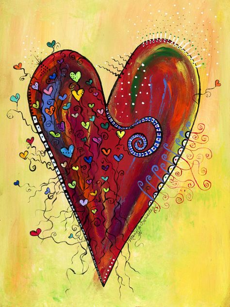 Whimsical Acrylic Paintings, Happy Paintings Feelings, Valentines Day Art Painting, Heart Acrylic Painting, Sharpie Art Projects, Heart Art Painting, Heart Abstract, Heart Art Projects, Art Zine