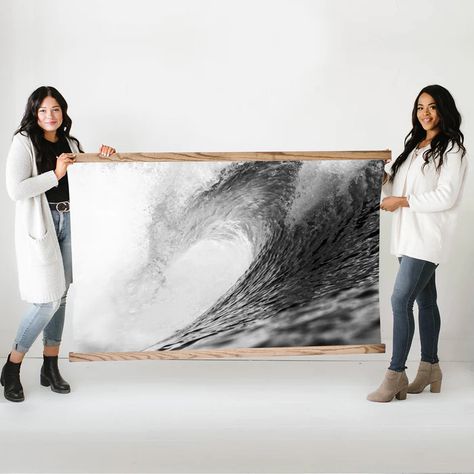 Extra Large Surf Wave Black and White Canvas Wall Hanging – Hangout Home