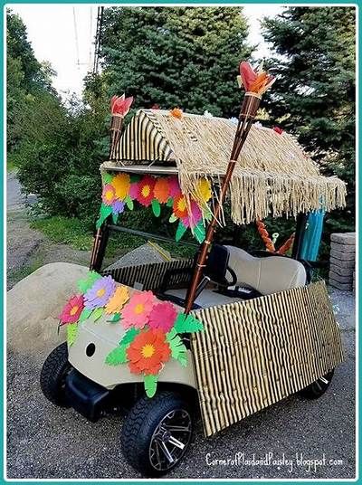 330 GOLF CART DECORATING IDEAS | golf cart decorations, golf, golf carts Luau Tablescape, Golf Cart Decorating Ideas, Anniversary Scrapbook 1 Year, Cart Decorating Ideas, Parade Decorations, Golf Cart Decorations, Colorful Centerpieces, Birthday Gifts For Boyfriend Diy, Next Door Neighbor