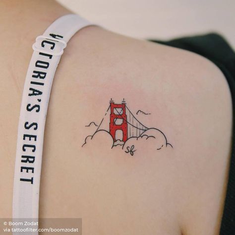 golden gate San Francisco Tattoos, Golden Gate Tattoo, California Tattoo Small, Golden Gate Bridge Tattoo, Gate Tattoo, Blue Ink Tattoos, San Francisco Tattoo, Old Men With Tattoos, Bridge Tattoo