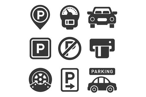 Car parking icons and signs set by in8finity on @creativemarket Logos, Parking Icon, Sound Map, Parking App, Pictogram Design, Icon Parking, Icon Design Inspiration, Parking Sign, Flat Design Icons