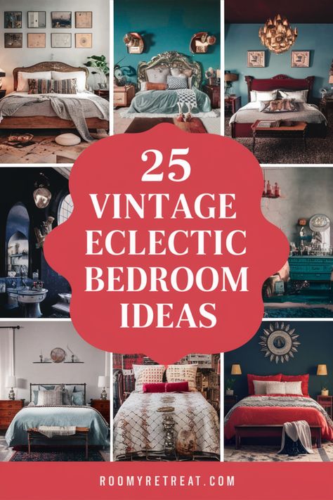 Explore a world of vintage eclectic bedroom ideas that exude charm and character. Whether you're drawn to retro vibes, bohemian flair, or industrial chic, there's a style to suit every taste. Discover guest bedroom ideas in a vintage eclectic aesthetic that will impress any visitor. Dive into the whimsical world of Victorian-inspired vintage bedroom decor or experiment with burnt orange accents for a warm and inviting atmosphere. Boho Antique Bedroom, Bedroom Eclectic Modern, Funky Master Bedrooms Decor, Vintage Eclectic Bedroom Ideas, Vintage Master Bedrooms Decor, Eclectic Bedroom Aesthetic, Retro Bedroom Vintage, Vintage Eclectic Aesthetic, Vintage Bedroom Ideas Victorian