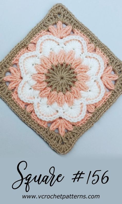 Crochet granny square pattern / Motif #156 – vcrochetpatterns Crochet Circle Doily, Small Granny Square Pattern, Crochet Triangles, Motifs Afghans, Sac Granny Square, Motifs Granny Square, Granny Square Pattern Free, Crochet Square Blanket, Granny Square Crochet Patterns