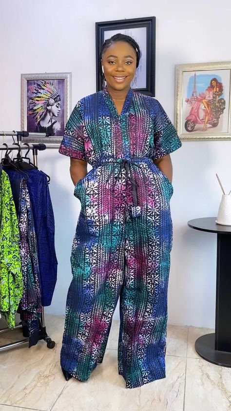 Adire Jumpsuit Styles, African Shirt For Women, African Print Jumpsuits For Women, Ankara Jumpsuits For Women, Ankara Jumpsuit Styles, Flare Outfit, Boubou Styles For Women, African Print Pants, Ankara Jumpsuit