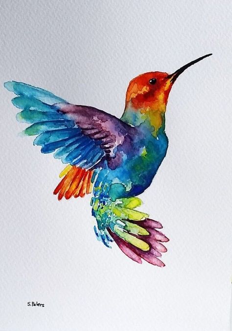Colourful Birds, Hummingbird Painting, Pahlawan Marvel, Most Beautiful Birds, Seni Cat Air, Colorful Bird, Lukisan Cat Air, Easy Watercolor, Colorful Birds