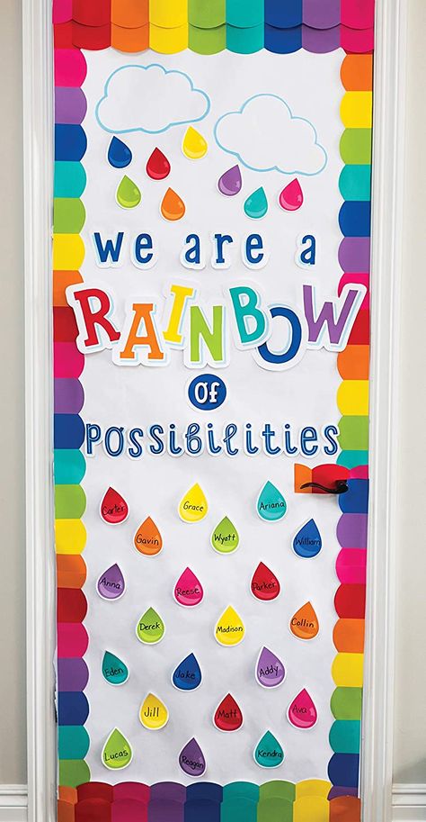 Rainbow Welcome Sign Classroom, Rainbow Classroom Display, You Are A Rainbow Of Possibilities Board, Rainbow Theme Classroom Bulletin Boards, Classroom Board Ideas Elementary, Sunshine And Rainbow Classroom, Classroom Decoration For Preschool, Elementary Board Ideas, Rainbow Chart For Preschool