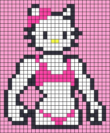 Hello Kitty Buff, Easy Crochet Ideas, Crochet Kitty, Crochet Grid, Hello Kitty Crochet, Easy Perler Beads Ideas, Graph Crochet, Easy Pixel Art, Pixel Art Templates