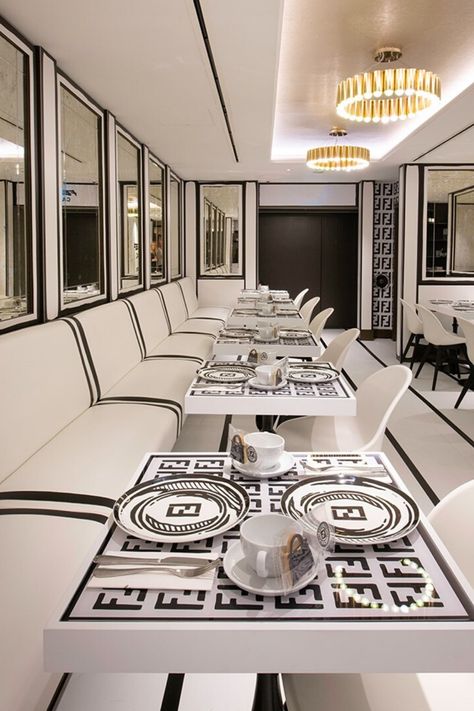 Fendi Cafe, Places To Eat In London, Eat In London, Banqueting House, White Restaurant, British Dishes, Monochrome Interior, White Bar, Chic Spaces