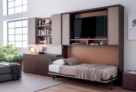 Murphy bed table combo Ima | CLEVER Wall Unit Bed, Hide Tv In Wall, Bed Hidden In Wall, Murphy Bed Single, Foldable Tv Unit, Murphy Bed Modern, Murphy Bed Small Room, Bed And Wardrobe Combination, Compact Bedroom Design