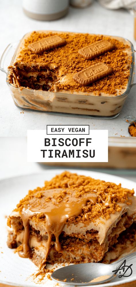 Biscoff Tiramisu, Tiramisu Vegan, Biscoff Recipes, Vegan Baking Recipes, Vegan Desert, Vegan Dessert Recipes, Vegan Treats, Vegan Sweets, Vegan Cooking