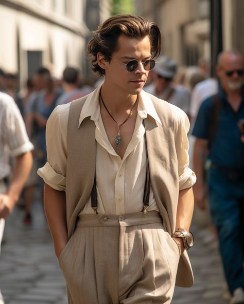 OMG! 😍😍😍 Harry Styles in summer CHANEL street style is EVERYTHING! 🙌🔥 His style is so effortlessly cool and chic, I'm literally speechless! 😱❤️ #HarryStyles #CHANEL #StreetStyle #FashionGoals #nike #NFT #NFTs #NFTsold #NFTCommunity Harry Styles Formal Outfit, Vintage Style Suits Men, Mens Retro Summer Outfits, Old Hollywood Mens Fashion, Hollywood Outfit Men, Old Hollywood Outfits Men, Men’s Suit Ideas, Retro Suits Men, Old Hollywood Men Fashion