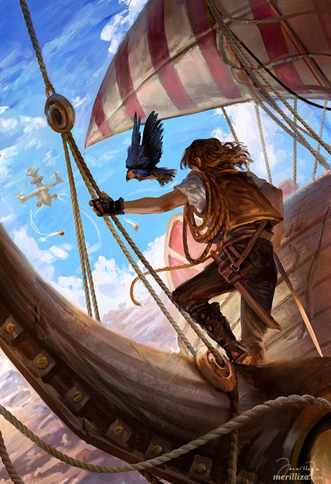 Sky Pirate Trilogy Covers, Merilliza Chan on ArtStation at https://www.artstation.com/artwork/VdgZwZ Pirate Concept Art, Sky Pirate, Arte Viking, Pirate Books, Arte Steampunk, Pirate Art, Mike Mignola, Treasure Planet, High Fantasy