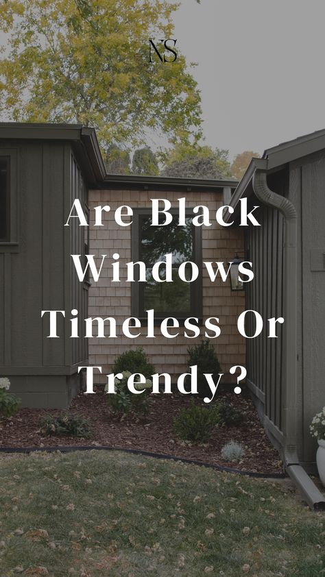 Kitchen Black Window Frame, Black Houses With White Windows, Black Windows With White Grids, Brown House Black Windows, Cottage With Black Windows, Brown Siding Black Windows, Dark Brown Window Frames, Black Windows Grey Siding, Black Windows Brown Roof