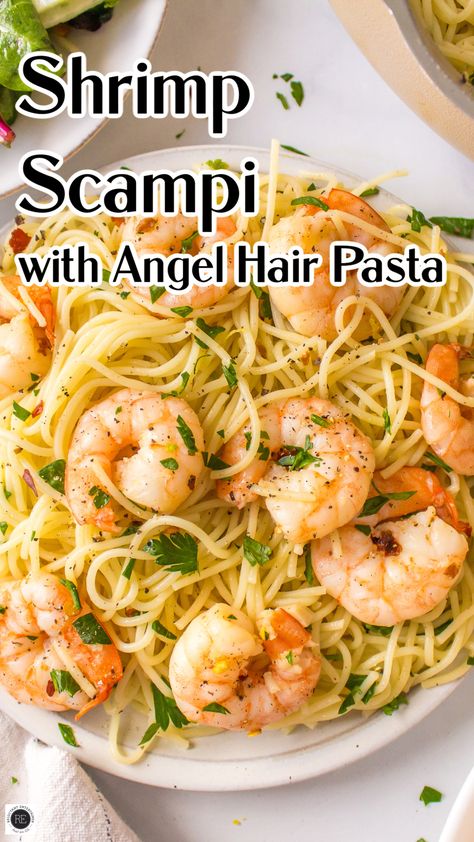 With plump shrimp and a buttery-garlic sauce, Shrimp Scampi with Angel Hair Pasta is a restaurant-quality dish you can make at home! Shrimp Angel Hair Pasta, Shrimp Scampi Pasta Recipes, Garlic Shrimp Scampi, Angel Hair Pasta Recipes, Easy Shrimp Pasta, Shrimp Pasta Recipes Easy, Family Pasta, Shrimp Scampi Pasta, Scampi Pasta