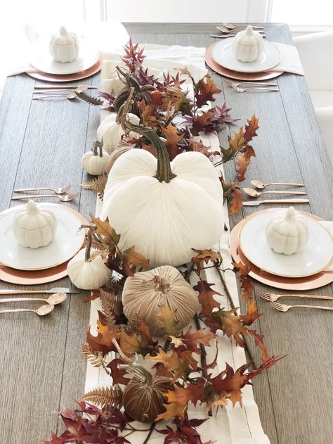 My Fall Décor - Paces West Farmhouse Table Fall Decor, Farmhouse Fall Dinner Table Decor, Fall Farm Table Decor, November Table Decor, Table Centerpieces For Home Fall, Fall Banquet Table Decorations Simple, Decorating For Thanksgiving Home, Fall Decor Table Ideas, Fall Dinning Room Tables