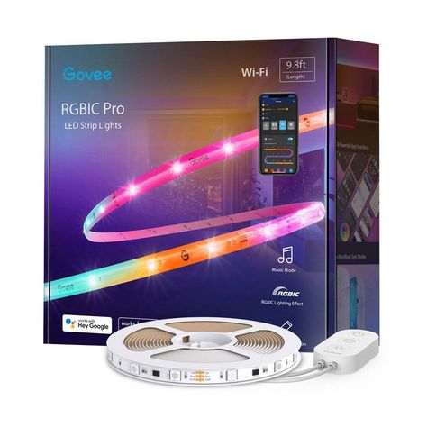 Add extra brightness to any room in your home with Govee LED Strip Lights. These LED strip lights use Wi-Fi and Bluetooth capabilities to easily control the colors and effects to personalize your lighting experience. The LED Strip Lights also feature an expansive music sync mode to enhance your space. Fairy Lights Room, Novelty Lamps, Led Lighting Bedroom, Curtain String Lights, Led Curtain, Torchiere Lamp, Globe String Lights, Smart Bulbs, Wall Lights Bedroom