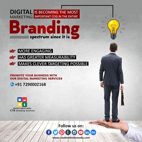 We offer end to end digital marketing services. We specialize in pay-per-click marketing (PPC), search engine optimization (SEO), social media marketing, website development, mobile app development, content marketing, and email marketing. Call: +91 7290002168 Website: www.creativethinksmedia.com #seo #digitalmarketing #marketing #socialmediamarketing #socialmedia #webdesign #branding #business #onlinemarketing Social Media Marketing Creative Post, Digital Marketing Services Creative Ads, Pay Per Click Marketing, Marketing Ads, Social Media Branding Design, Media Branding, Branding Business, Seo Social Media, Marketing Website