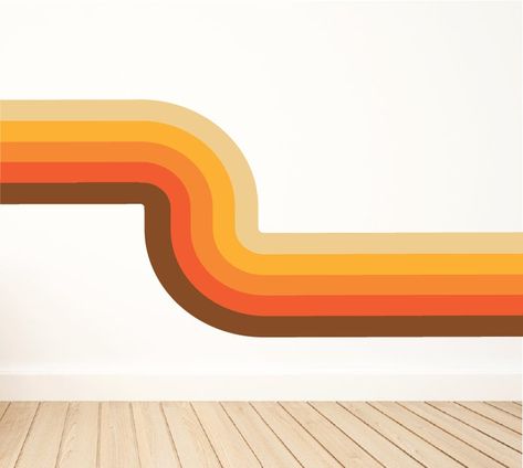 Retro Stripe Wall Decal / Retro Stripes / Stripes Wall Decal / Retro Wall Art / Retro Stripes - Etsy Retro Wall Stripes Paint Ideas, Retro Striped Wall, 70s Wall Stripes, Racing Stripes On Wall, Vintage Wall Painting Ideas, Retro Lines On Wall, 70s Wall Stripe, Retro Wall Design, Retro Wall Decals