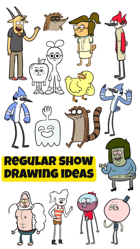 Regular Show drawing ideas with step-by-step guides for each character The Regular Show Characters, Regular Show Character Design, Show Drawing Ideas, Regular Show Drawings, Regular Show Oc, Regular Show Characters, The Regular Show, Show Drawing, Drawing Hacks